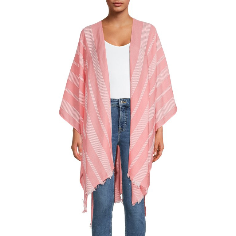 Time and Tru Women's Fringed Stripe Ruana | Walmart (US)