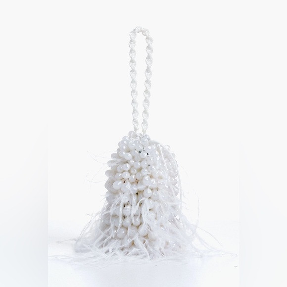 Cult Gaia Dory Ostrich Feather Beaded Wristlet in White, NWT | Poshmark