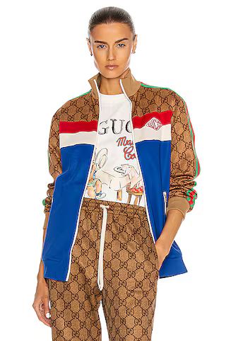 Gucci Long Sleeve Zip Jacket in Cobalt & Multicolor | FWRD | FWRD 