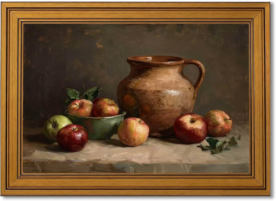 Gold Framed Canvas Wall Art Harvest Apples Vintage Still Life Painting Picture Wall Decor Farmhou... | Amazon (US)