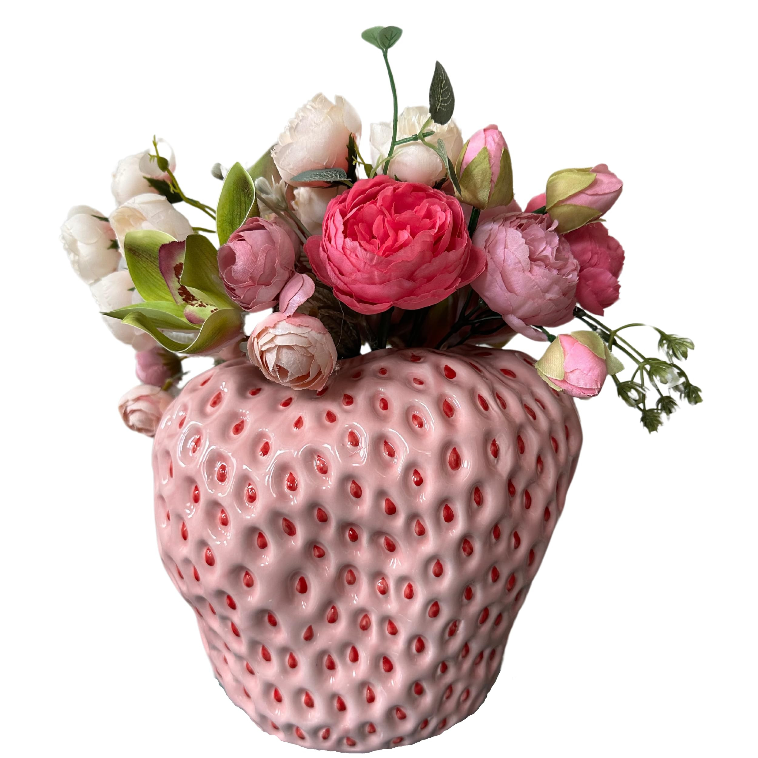 Pink Strawberry Vase - Unique Flower Vase for Aesthetic Decor, Strawberry Decorations for Kitchen... | Amazon (US)