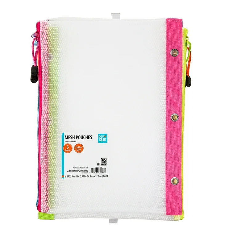 Pen+Gear Mesh Zipper Bags with Grommets, Multicolor, 6 Count File Organizers | Walmart (US)