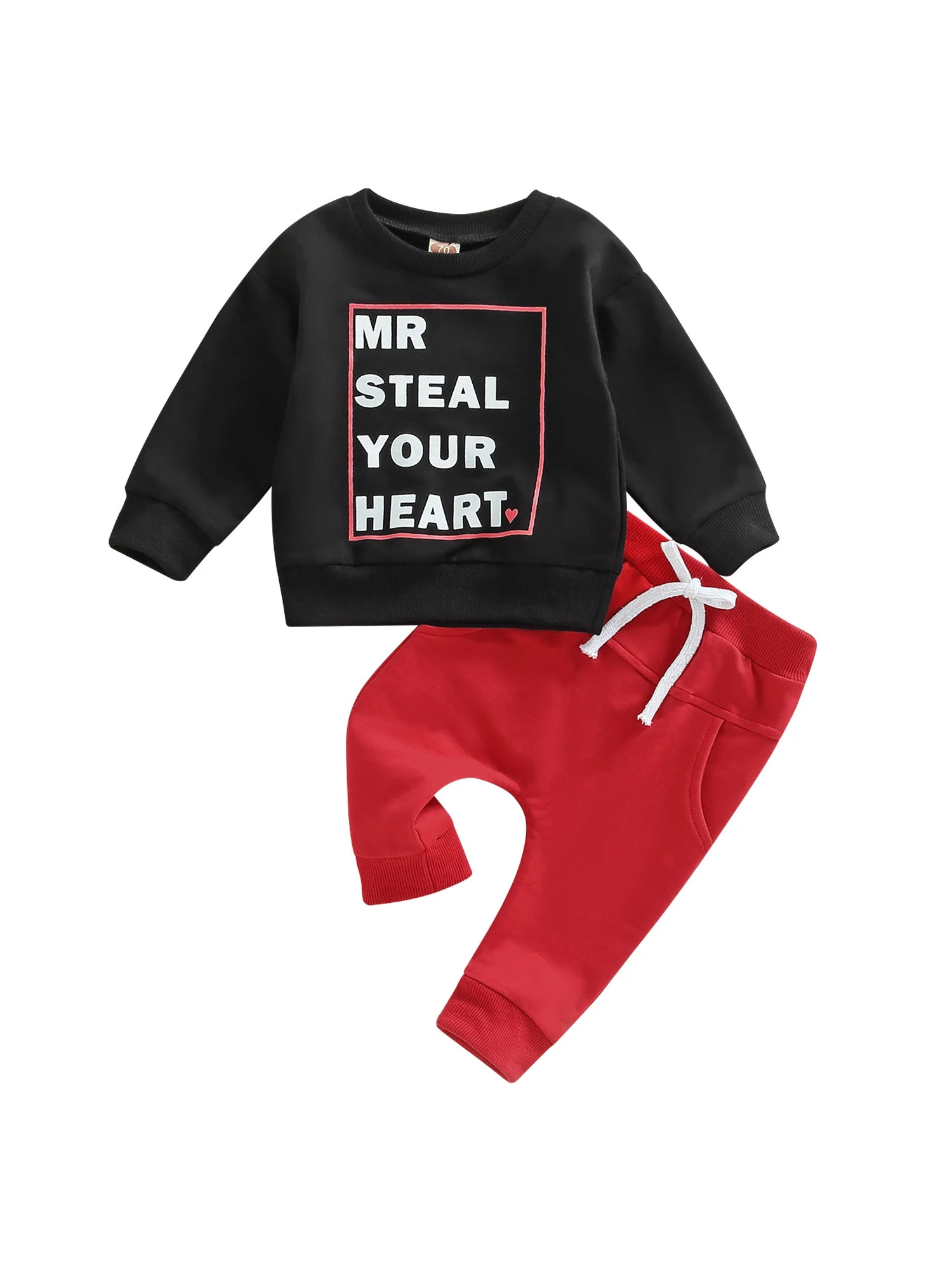 Toddler Baby Boy Valentines Day Outfit Solid Color Letter Print Sweatshirt Top Drawstring Pants 2... | Walmart (US)
