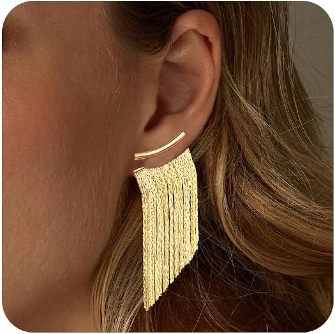 FUNEIA Gold Silver Tassel Earrings for Women Long Statement Drop & Dangle earrings Trendy Ear Jac... | Amazon (US)