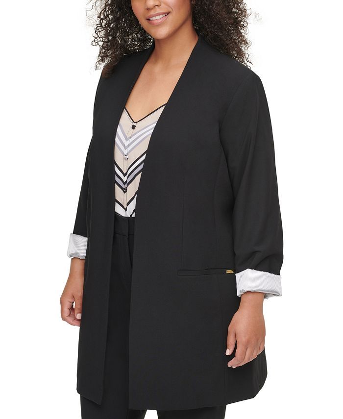 Calvin Klein Plus Size Collarless Open-Front Topper Jacket & Reviews - Jackets & Blazers - Women ... | Macys (US)