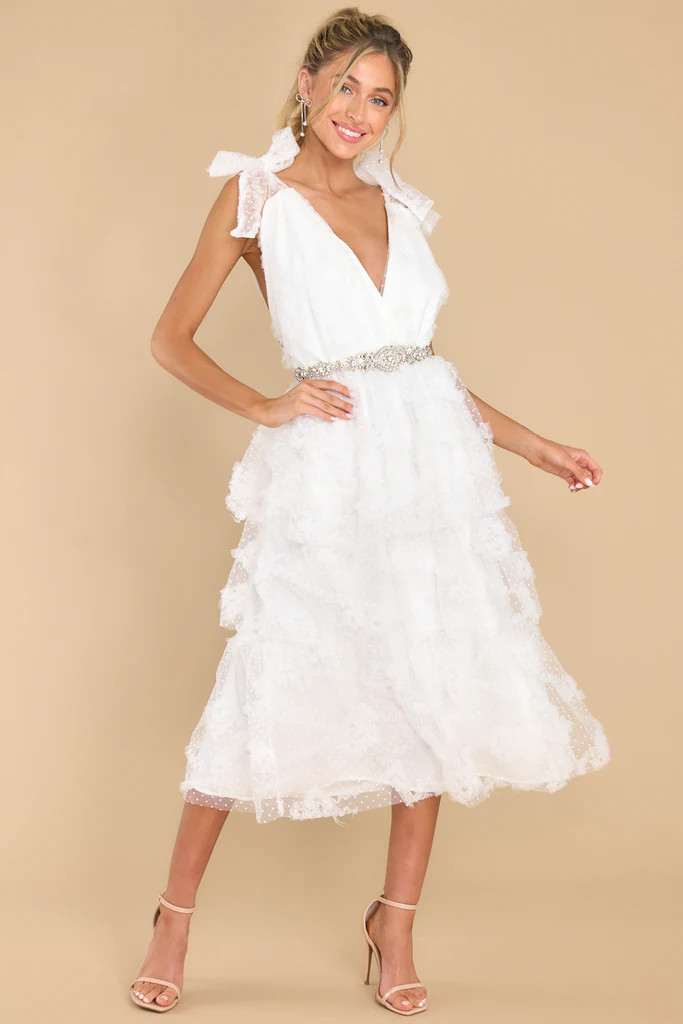 Stolen Glances White Midi Dress | Red Dress