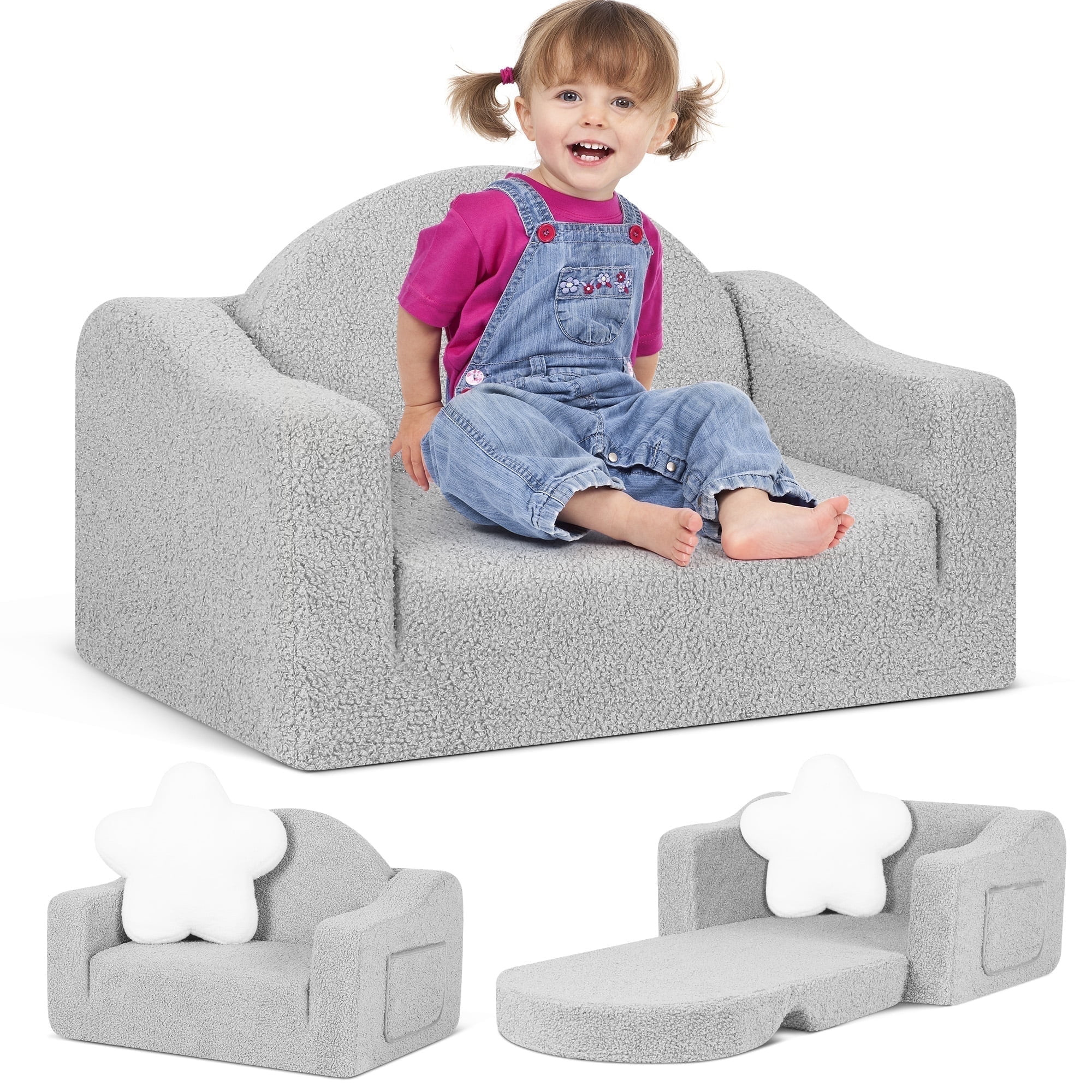 babyeap Kids Sofa,2-in-1 Soft Toddler Couch Fold Out,Toddler Chair Baby Convertible Couch for Gir... | Walmart (US)
