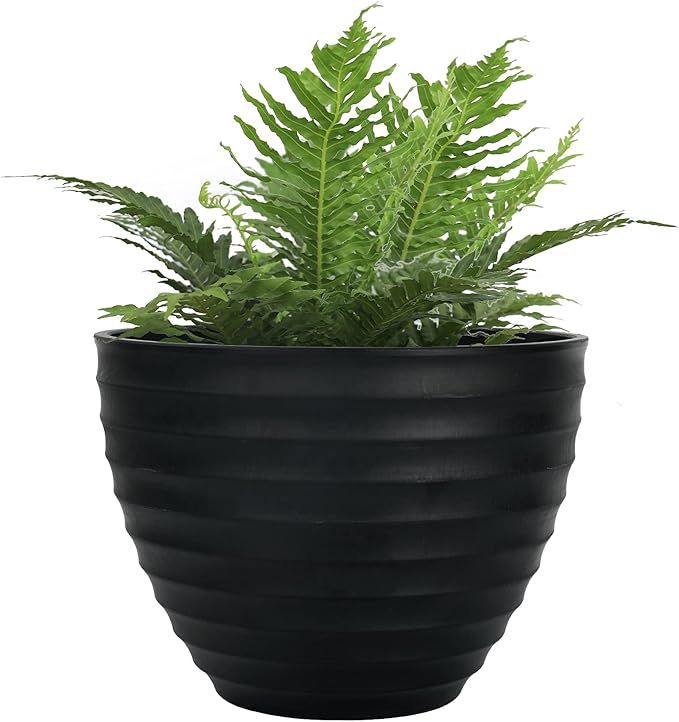 Flower Pot Outdoor Indoor Planter - 10.2 Inch Fluted Plant Pot Garden Planter, Black | Amazon (US)