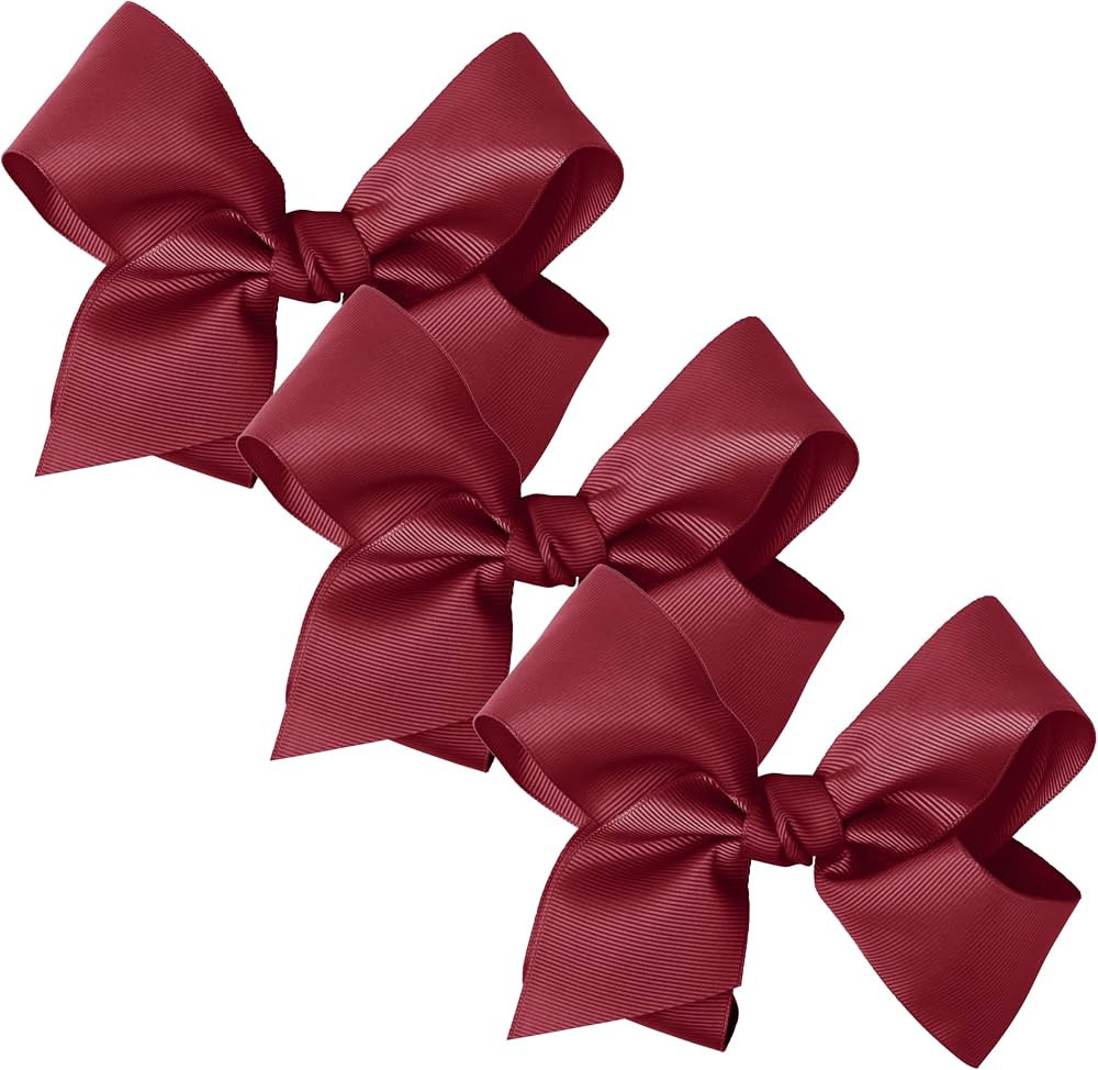 3 PACK 5.5 Inch Grosgrain Hair Bow Clip For Woman And Girls (Burgundy) | Amazon (US)