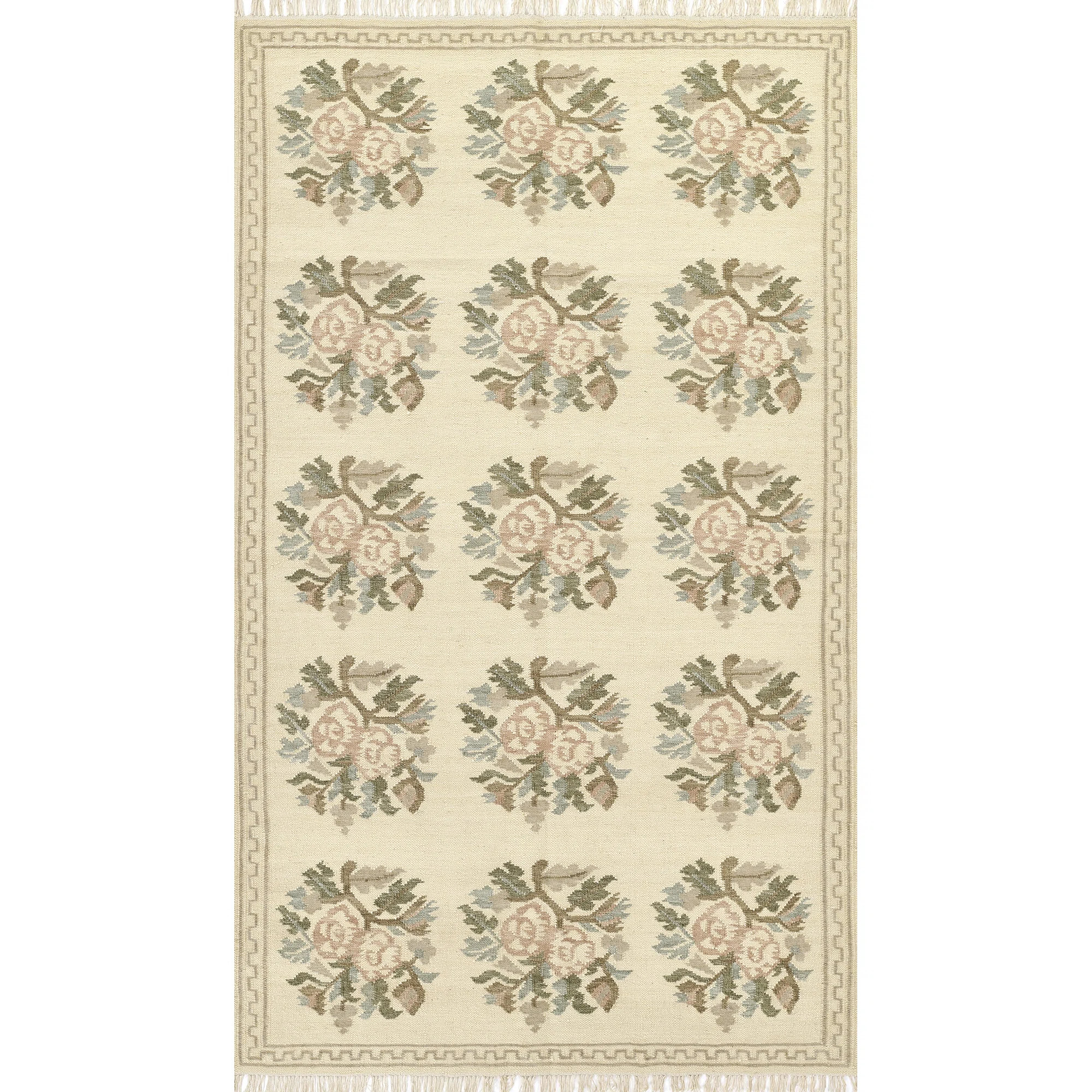 Bateman Floral Hand Woven Wool and Cotton Ivory Area Rug 5' X 7'6" | Birch Lane