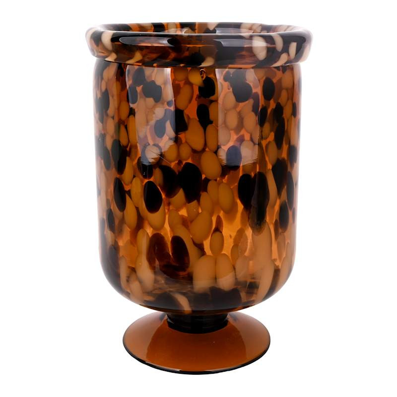Amber with Brown & White Frit Glass Hurricane, 10.8" | At Home