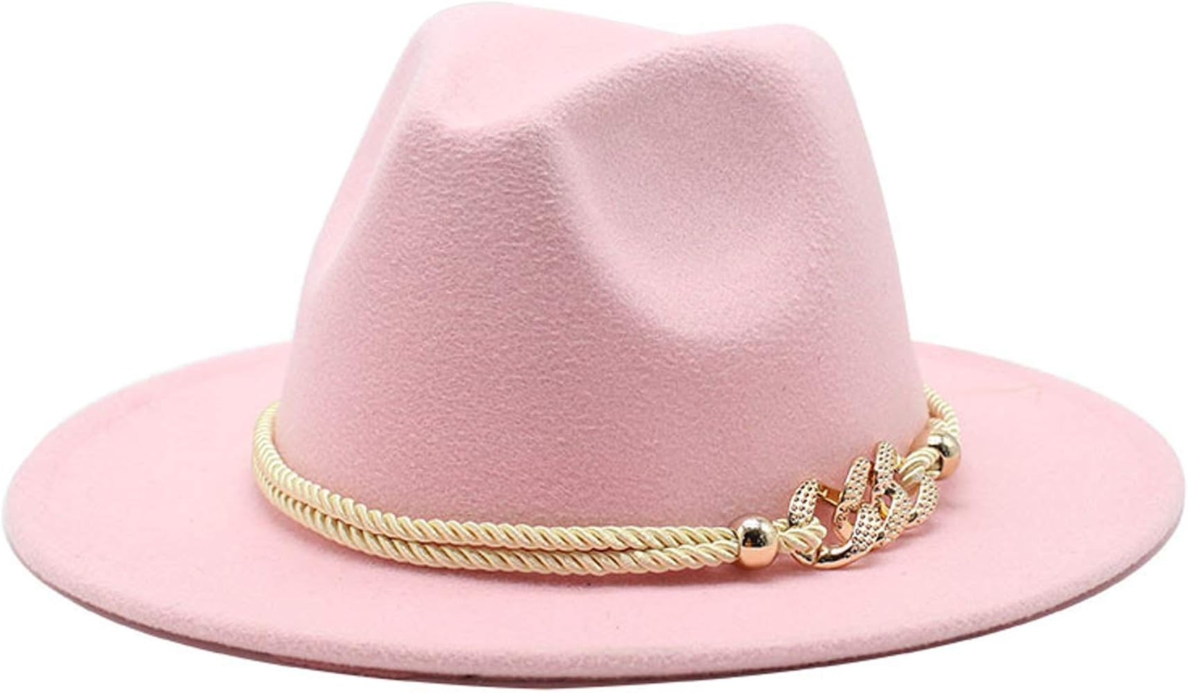 Gossifan Lady Fashion Wide Brim Felt Fedora Panama Hat with Ring Belt | Amazon (US)