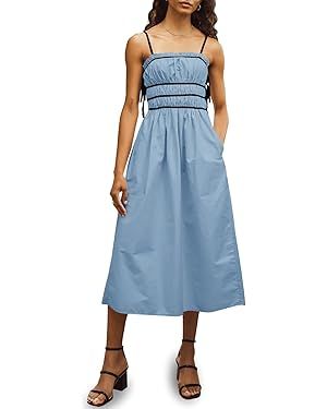 Wenrine Women's Summer Casual Spaghetti Straps Side Tie Contrasting Straps Ruffle Midi Dress with... | Amazon (US)