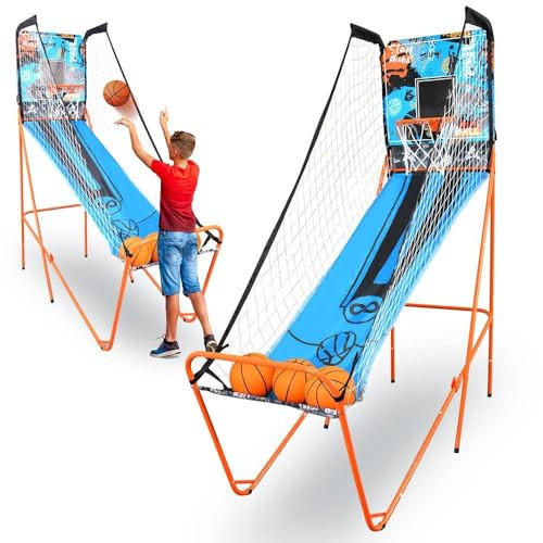 SereneLife Shootout Basketball Arcade Game - Single Hoop Electronic Scorer, LED Display, 8 Game Modes, 3 Balls, Pump & Foldable Frame – Indoor Sport Fun for Kids, Teens & Family Game Nights | Amazon (US)