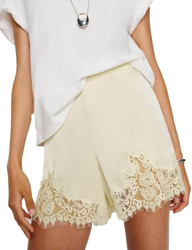 Satin Silk Shorts Women Y2K Low Rise Lace Trim Pajama Mini Micro Shorts Silky French Knickers Hal... | Amazon (US)