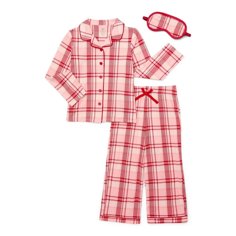 Holiday Time Girls Button Front Pajama Set with an Eye Mask, 3-Piece, Sizes 4-18 & Plus | Walmart (US)