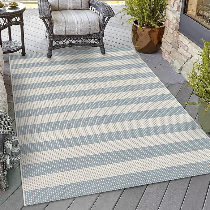 OJIA Washable Area Rugs 4'x6', Blue and White Striped Outdoor Rug Cotton Woven Entryway Rugs Indo... | Amazon (US)