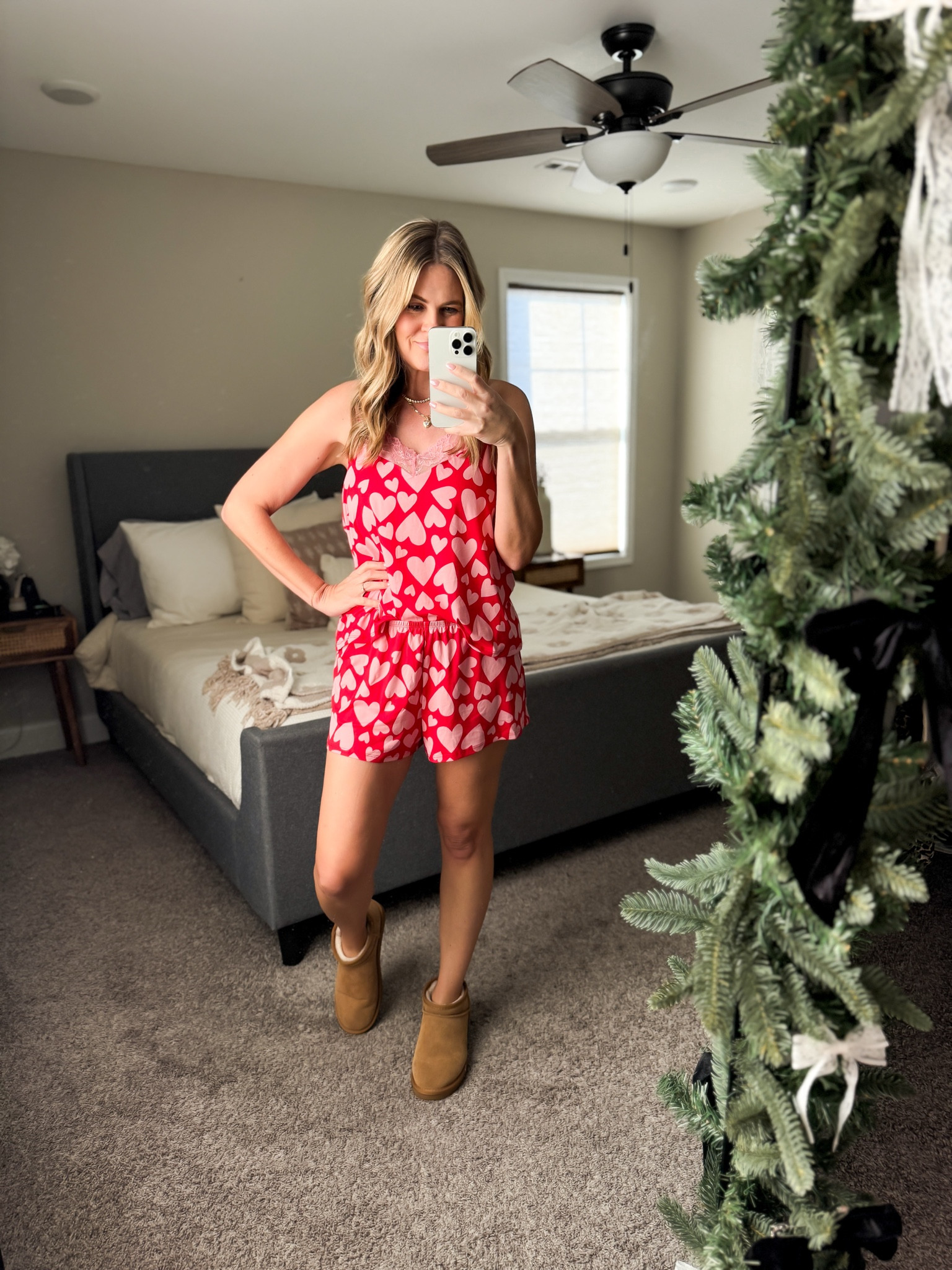 Walmart Valentines Day Pajamas. These fit true to size. If you don’t like short shorts, I would go with the cropped pants version. Either way, this print is so so cute! 

#LTKOver40 #LTKSeasonal #LTKFindsUnder50