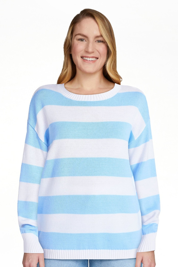 No Boundaries Striped Drop Shoulder Sweater, Midweight, Women's XXS-XXL | Walmart (US)