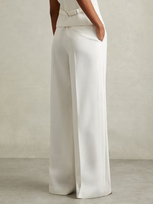 Wool Blend Wide Leg Tux Trousers in White | Reiss UK