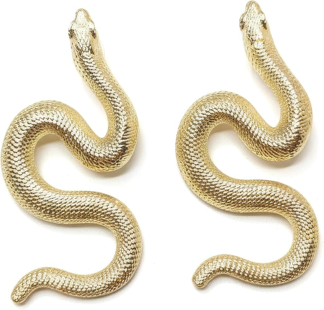 Gold Plated Brass Snake Statement Earrings for Women, S-Shaped Serpent Coil Drop Dangle Earrings,... | Amazon (US)