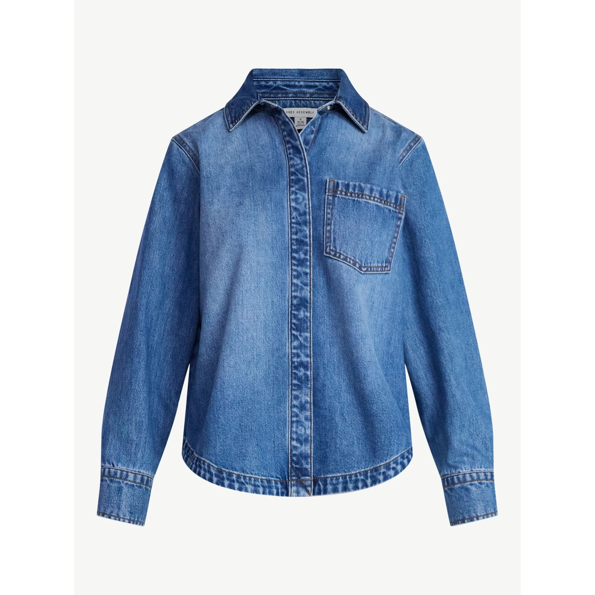 Free Assembly Women's Button Up Denim Shirt with Long Sleeves, Sizes XS-XXL | Walmart (US)