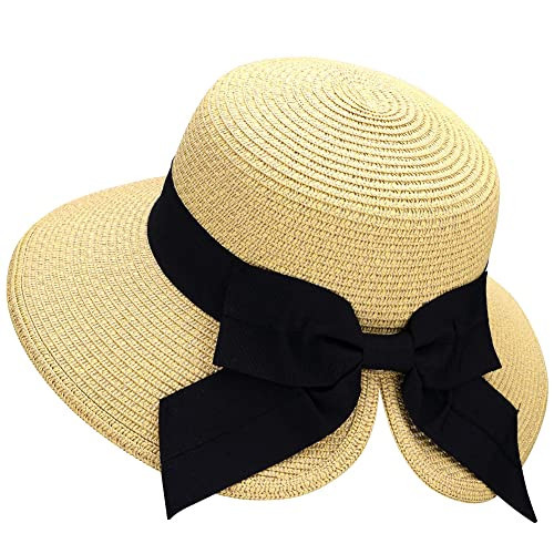 Verabella Summer Hat Womens Foldable/Packable Women Hats Straw Bonnet Sun Roll up Boho Hat Beach Hats for Women Sun Protection Fashion Travel, Beige Sun Hat | Amazon (US)