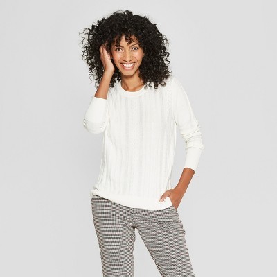 Women's Cable Crewneck Pullover Sweater - A New Day™ Cream L | Target