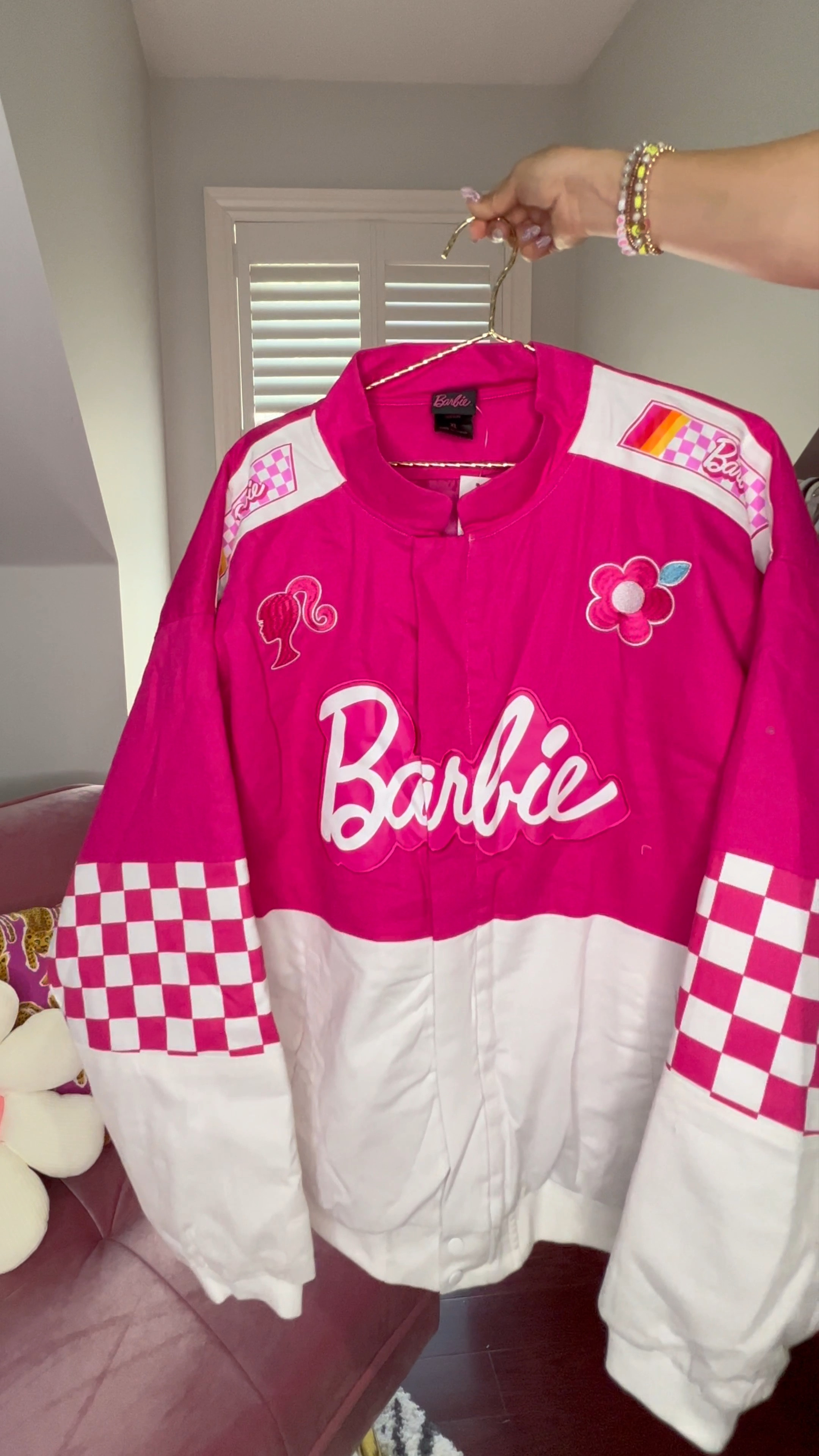 Lean into the Barbie girl summer with the Barbie Racer Jacket! 💕🫧✨

#LTKunder100 #LTKSeasonal #LTKstyletip