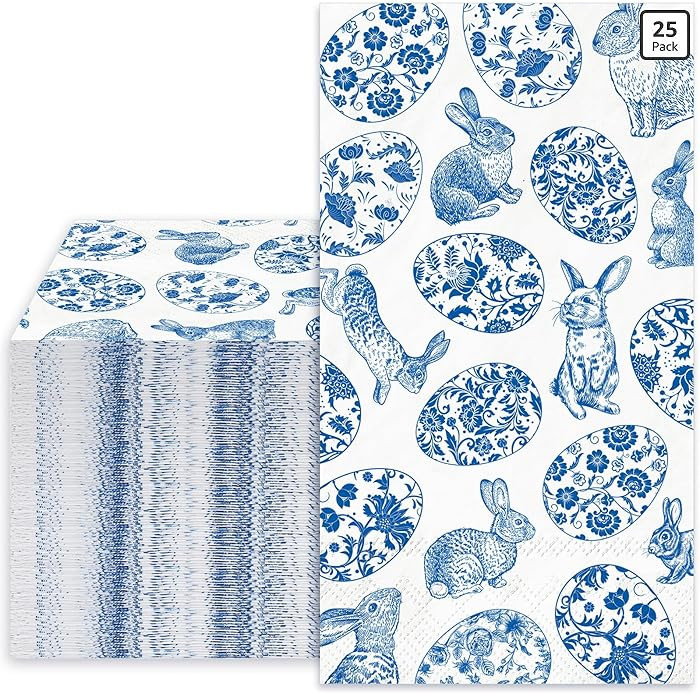 Whaline 40 Pcs Easter Guest Napkins Paper Napkins Blue White Chinoiserie Bunny Rabbit Egg Floral ... | Amazon (US)