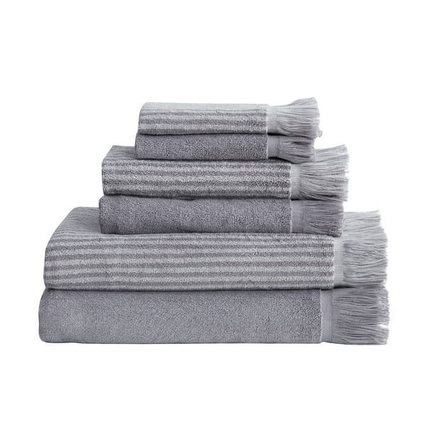 My Texas House 6 Piece Lancaster Solid Stripe Cotton Bath Towel Collection, Gray - Walmart.com | Walmart (US)