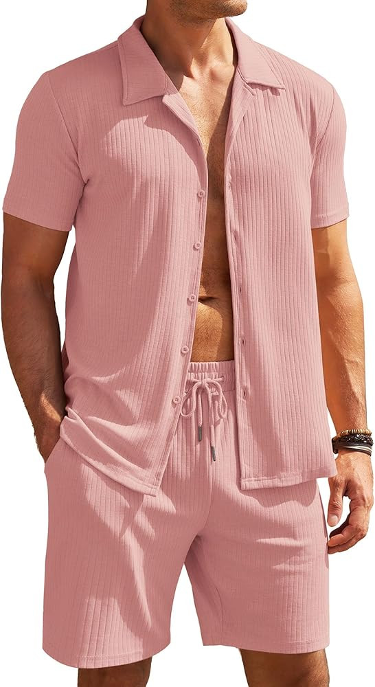 COOFANDY Men's 2 Pieces Short Sets Short Sleeve Casual Button Down Shirt Sets Summer Beach Outfit... | Amazon (US)
