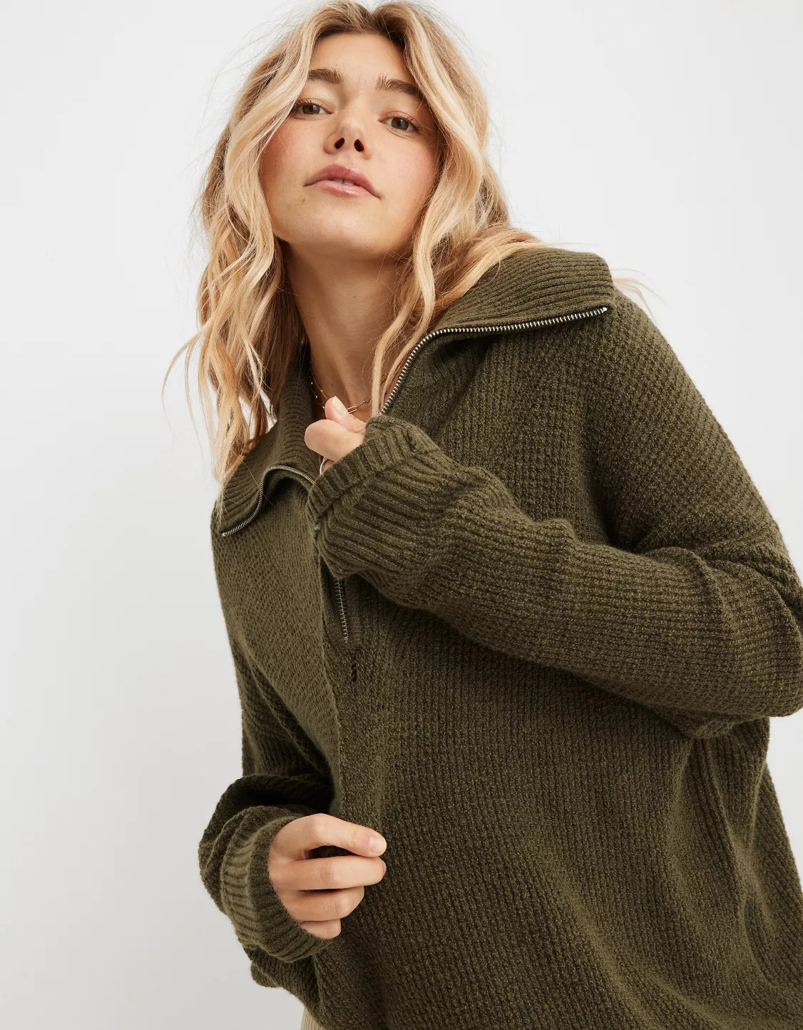 Aerie CozyUp Waffle Quarter Zip Sweater | American Eagle Outfitters (US & CA)