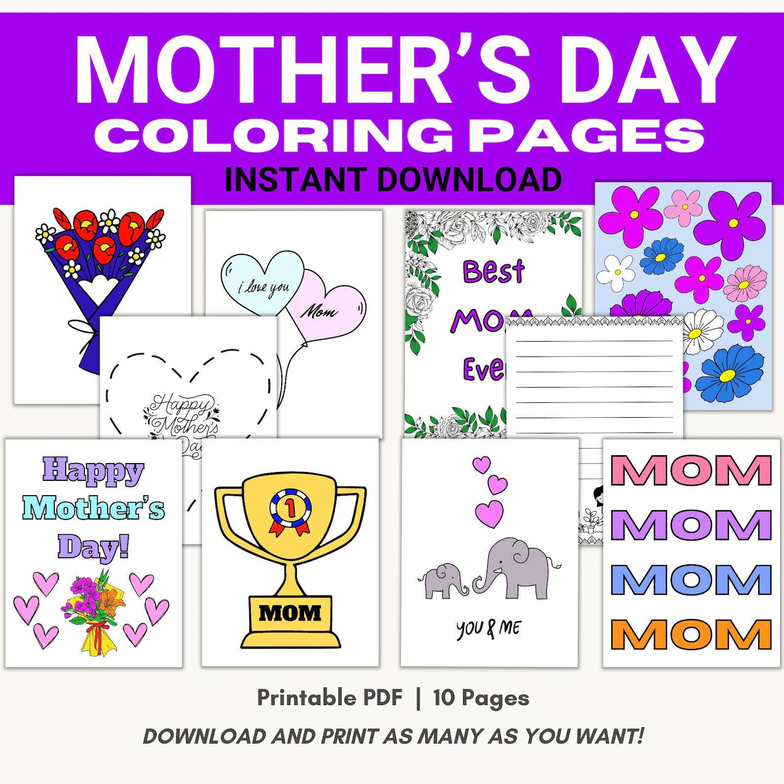 Mother’s Day Coloring Pages!!! / Coloring Pages/ Coloring Activity for Kids / Mother’s Day Pr... | Etsy (US)