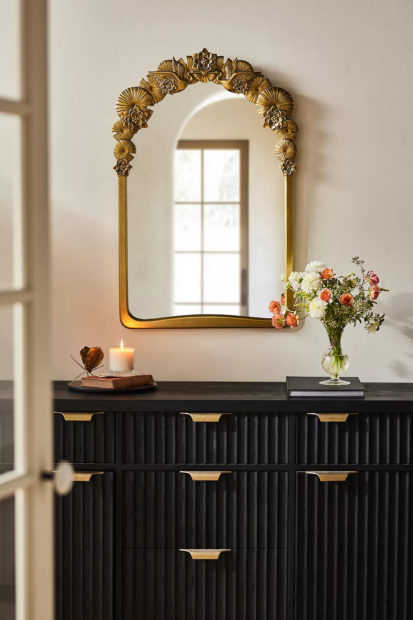 Sabrina Ornate Floral Bird Arch Wall Mirror | Anthropologie (US)