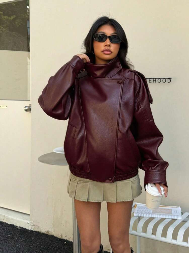 Seelio Autumn/Winter New Women's Fashion Minimalist Versatile Embossed Leather Jacket, European & American Style | SHEIN