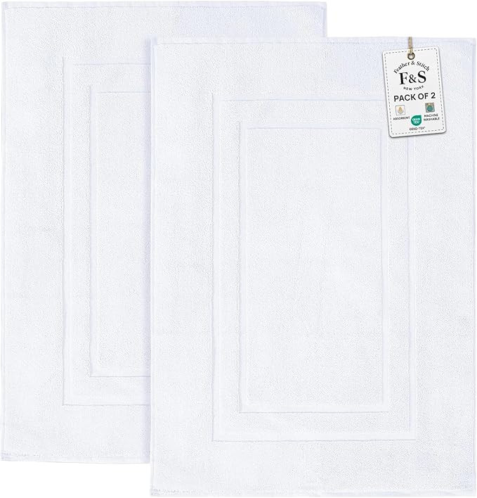 Feather & Stitch 2 Piece Towel Like Bath Mats - 30x21 Inch, 100% Cotton Terry Bath Mat, Bathroom ... | Amazon (US)