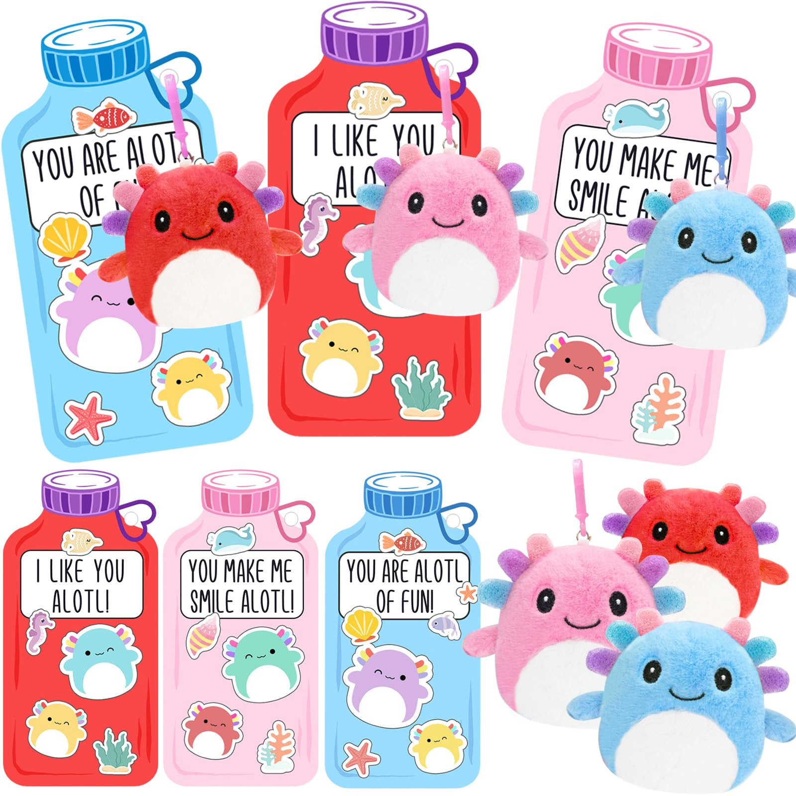 ORIENTAL CHERRY Valentines Day Gifts for Kids - 24 Pack Axolotl Plush Toys Keychains with Valenti... | Amazon (US)