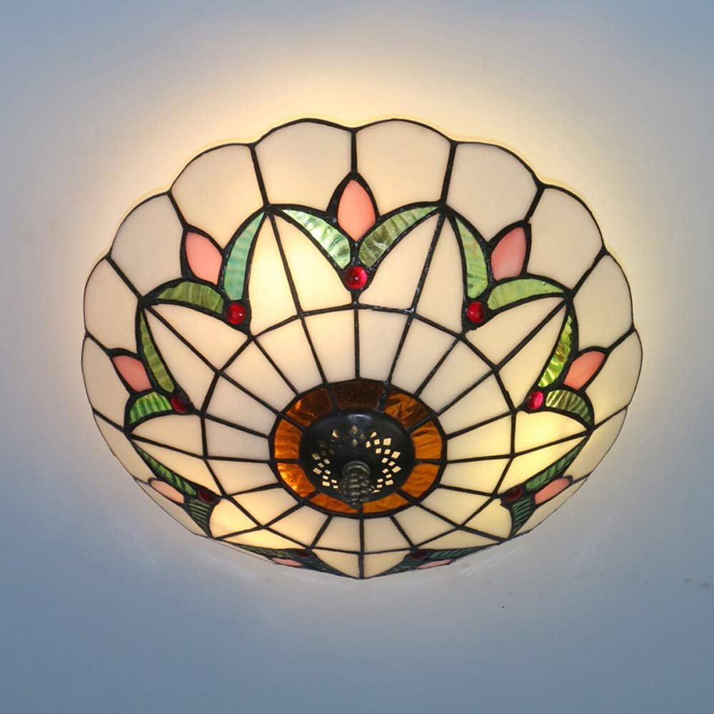 Tiffany Style Ceiling Light Vintage Stained Glass Flush Mount Ceiling Lighting Fixtures Lamps (12... | Amazon (US)