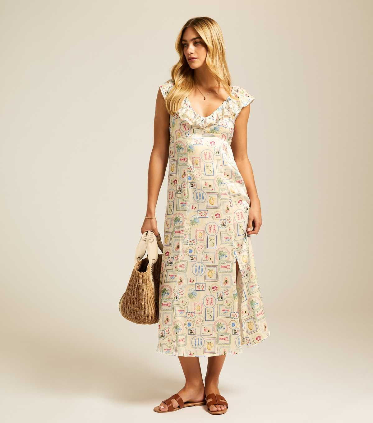 Multicoloured Tile Print Ruffled Satin Midi Dress | New Look | New Look (UK)