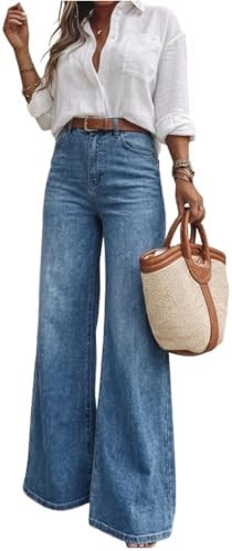 Women's High Waisted Wide Leg Jeans Classic 5-Pocket Dark Wash Long Bootcut Denim Pants for Casua... | Amazon (US)