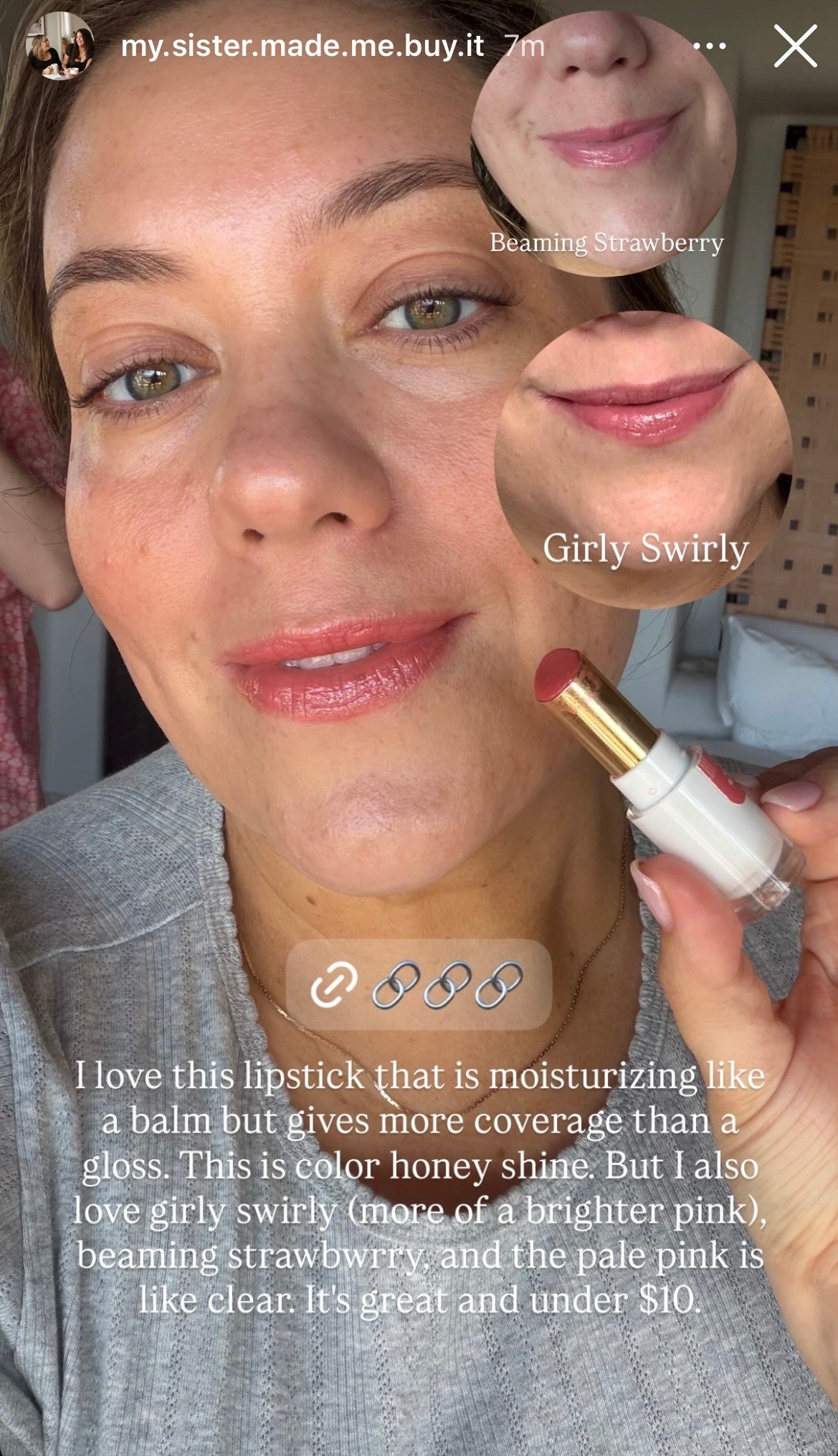 I love this Revlon lipstick because it’s moisturizing like a balm but has more color and coverage than a gloss. I’m wearing Honey Shine in the main pic, but I also love Girly Swirly for a pop of pink and Beaming Strawberry for a more subtle, tinted-gloss-like look. Under $10!

#LTKBeauty #LTKdayinmylife