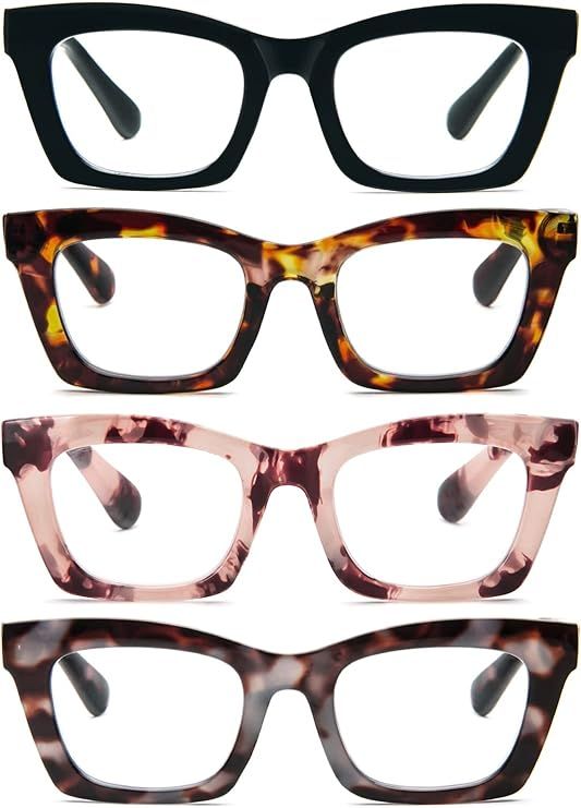 REAVEE 3 Pack Oprah Style Reading Glasses for Women,Blue Light Blocking Cute Oversized Square Com... | Amazon (US)