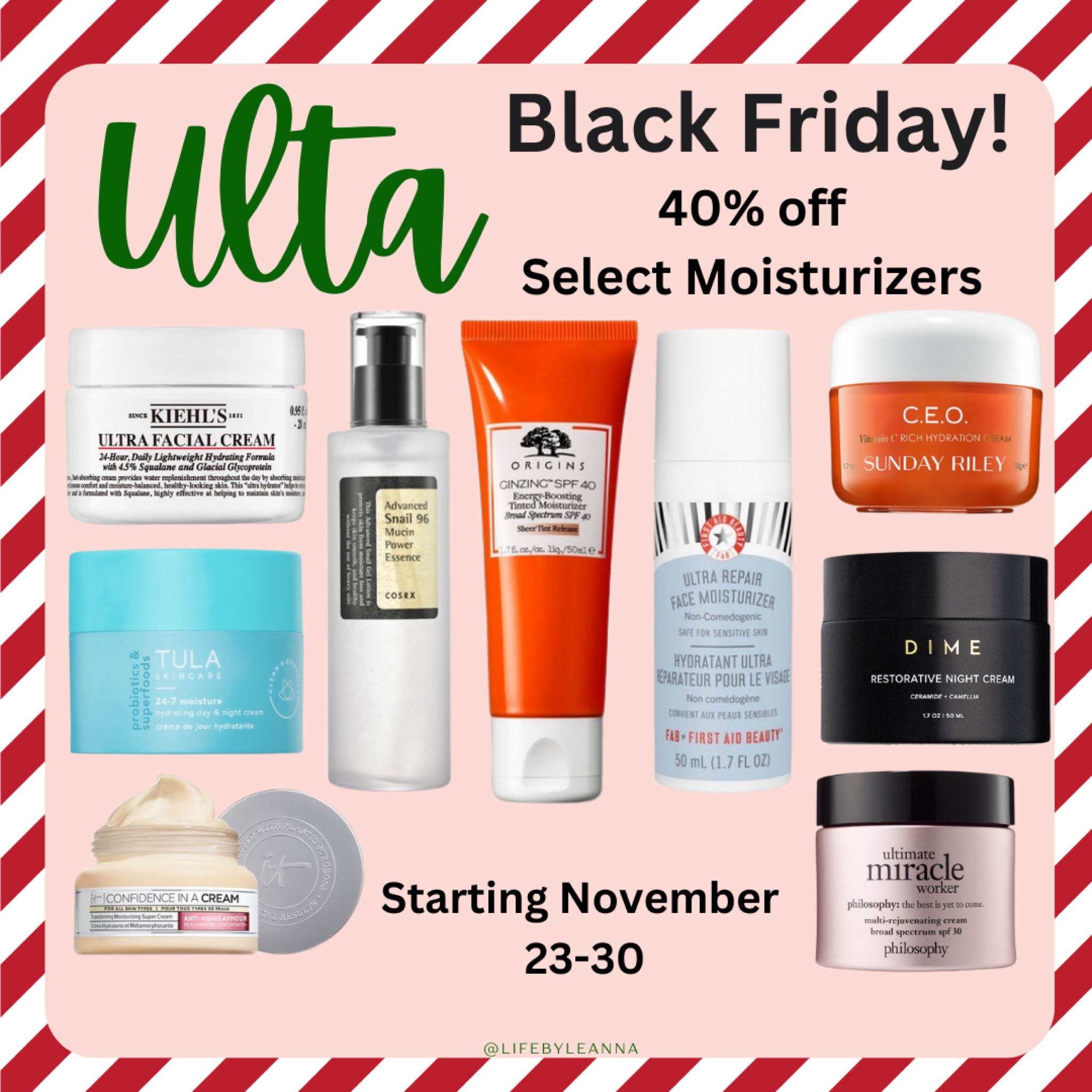 Ulta Black Friday deals are here! 
Snag your favorite moisturizer for 40% off!!






#ulta
#ultasale

#LTKBeauty #LTKGiftGuide #LTKCyberWeek