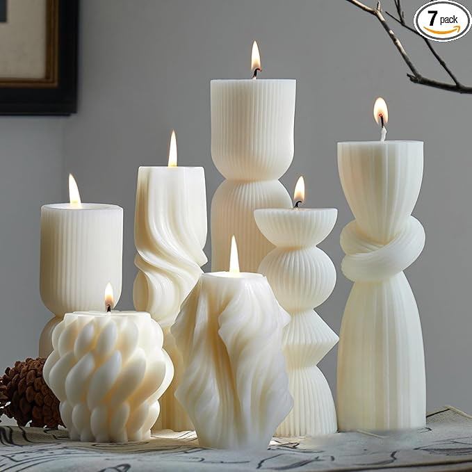 7-Pack Pillar Candles - Soy Wax Handmade Ribbed Candles for Home Decor, Housewarming Gift, Shelf ... | Amazon (US)
