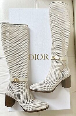 Dior Empreinte Montaigne 70 mm Off White Knee High Pull On Caged Boots 38.5 NIB  | eBay | eBay US