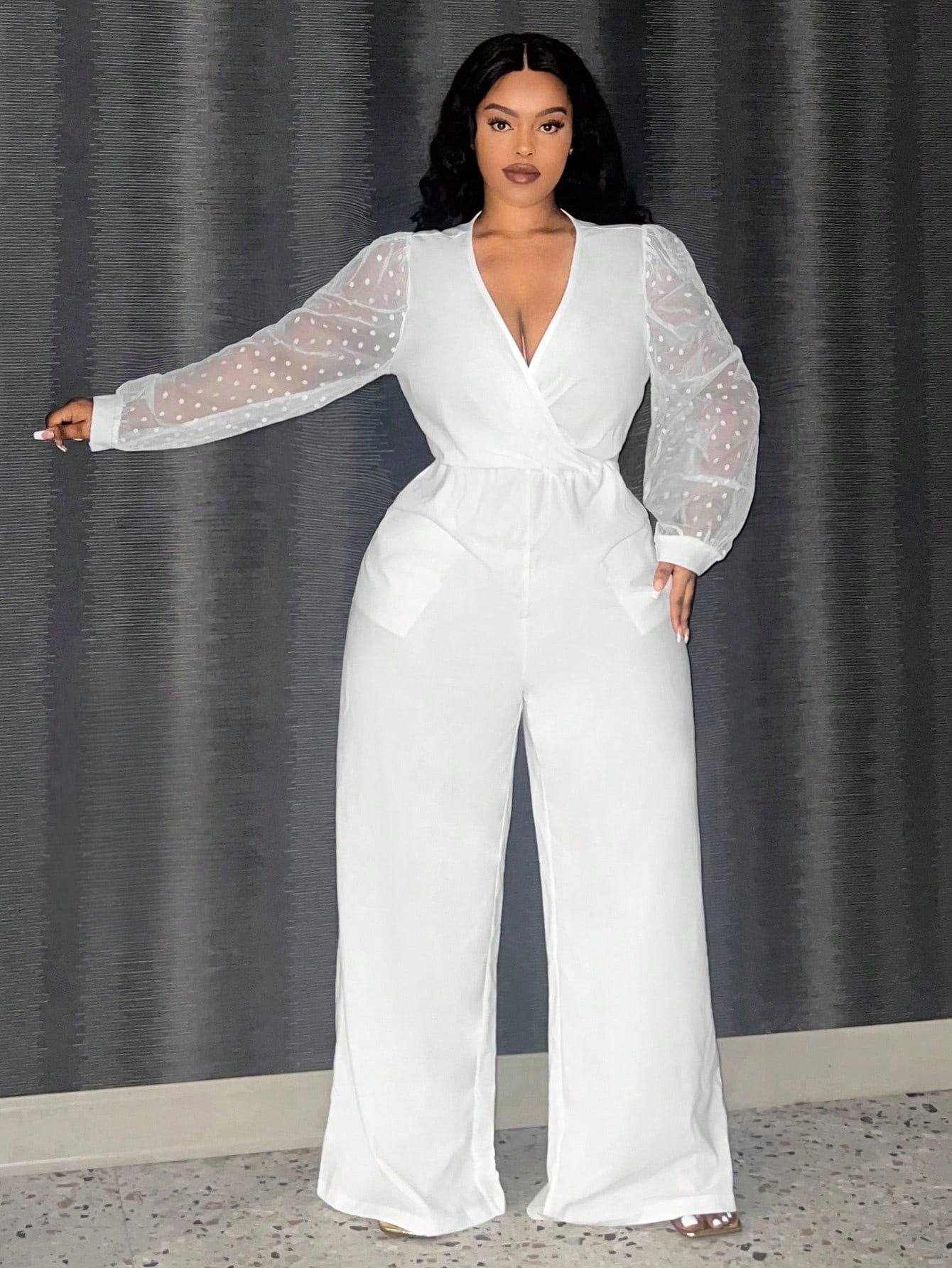 SHEIN Slayr Plus Size Mesh Splice Jumpsuit | SHEIN