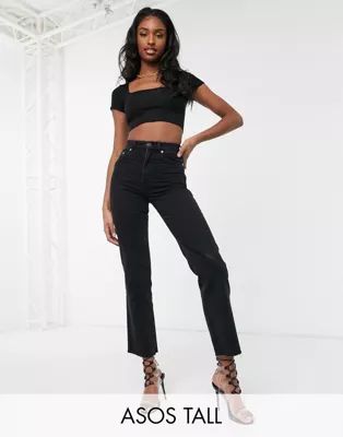 ASOS DESIGN Tall cropped top with square neck and capped sleeve in black | ASOS (Global)