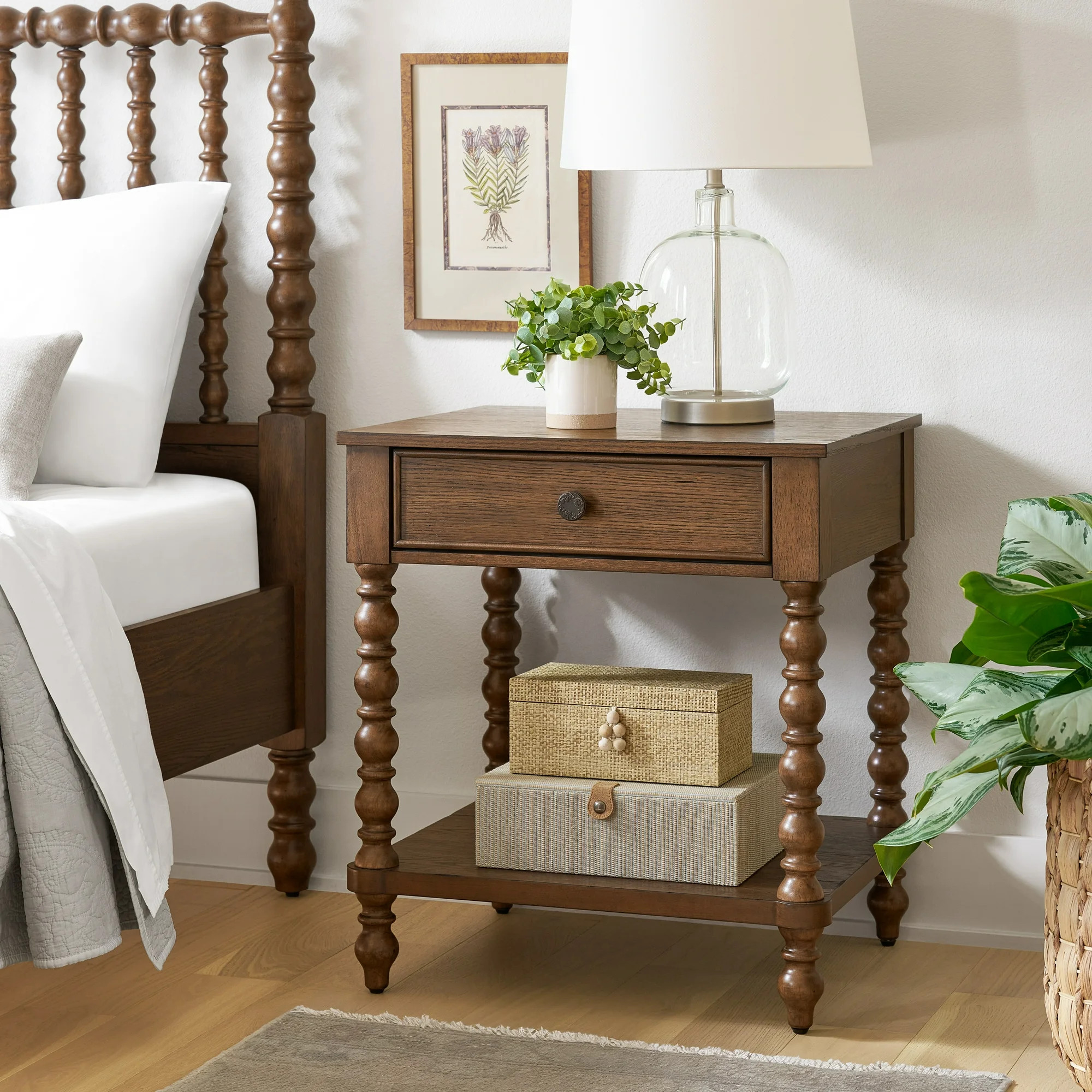 Pioneer Woman Harper Spindle Nightstand with USB Charging Ports, Homestead Brown | Walmart (US)