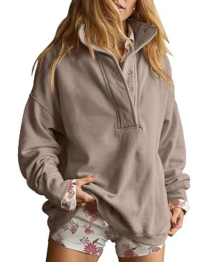Gacaky Sweatshirt for Women Oversized Casual Long Sleeve Button Henley Neck Pullover Tops Fashion... | Amazon (US)